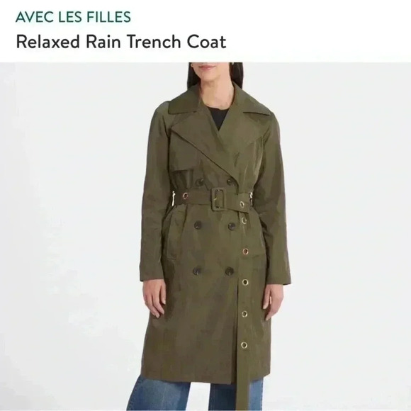 Avec les Filles Green Trench Coat. Size Small. Gold liner. - Picture 1 of 16